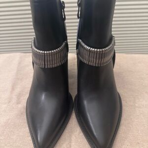 DKNY leather Black Ankle Boots with Metallic Accents Brand New!